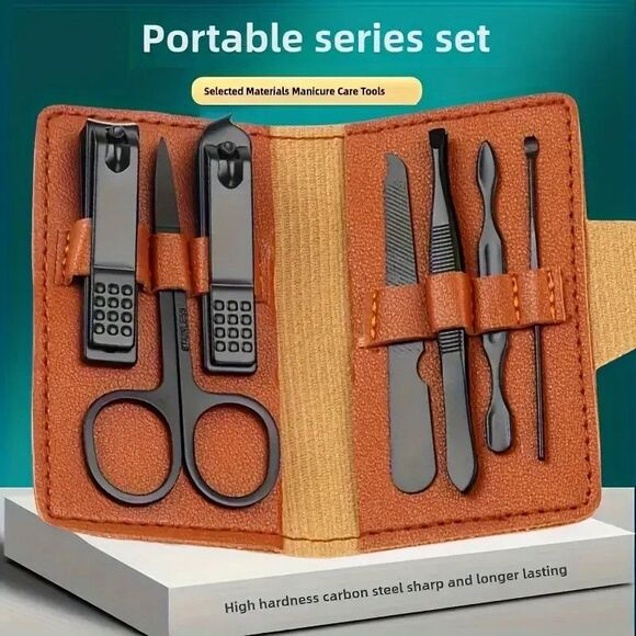 New 7 Pc Pedicure Manicure Set Nail Clipper Cleaner Unisex Kit Case Tools Travel - Picture 1 of 7